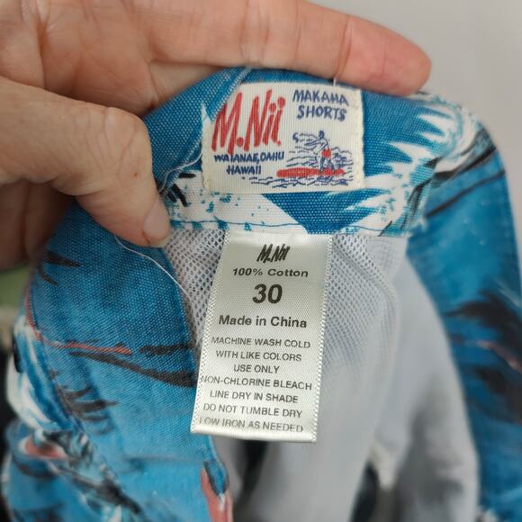 M Nii Makaha Hawaiian‎ Swim Trunks Mens 30 Blue Tropical Print Shorts Lined Vtg - Picture 6 of 7